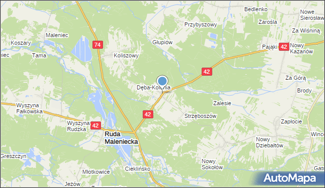 mapa Dęba, Dęba gmina Ruda Maleniecka na mapie Targeo